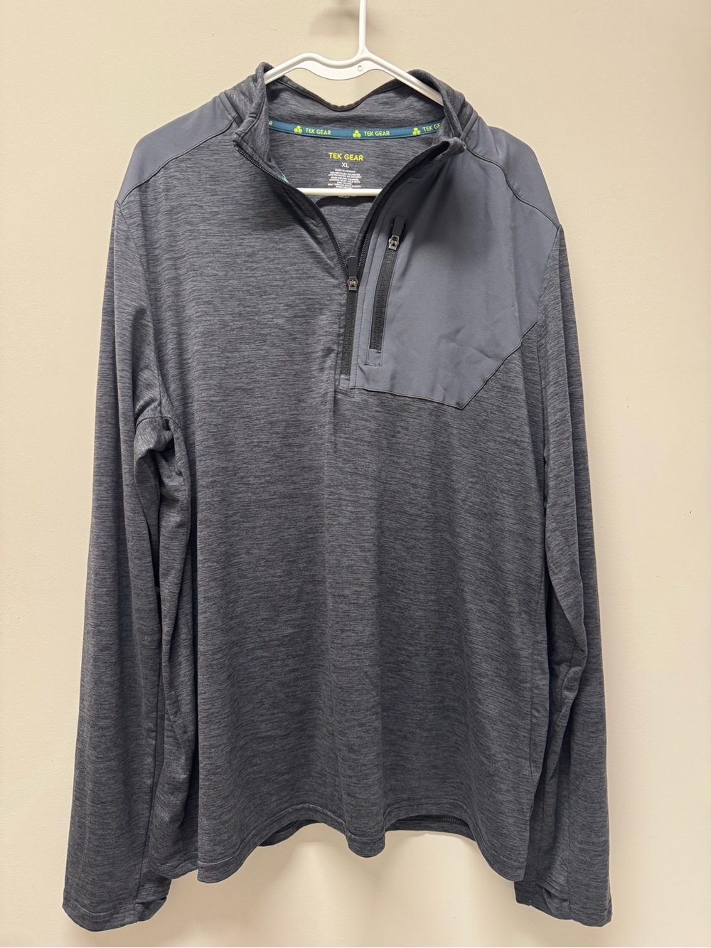 tek gear Men's Gray Quarter-Zip Pullover with Chest Zip Pocket